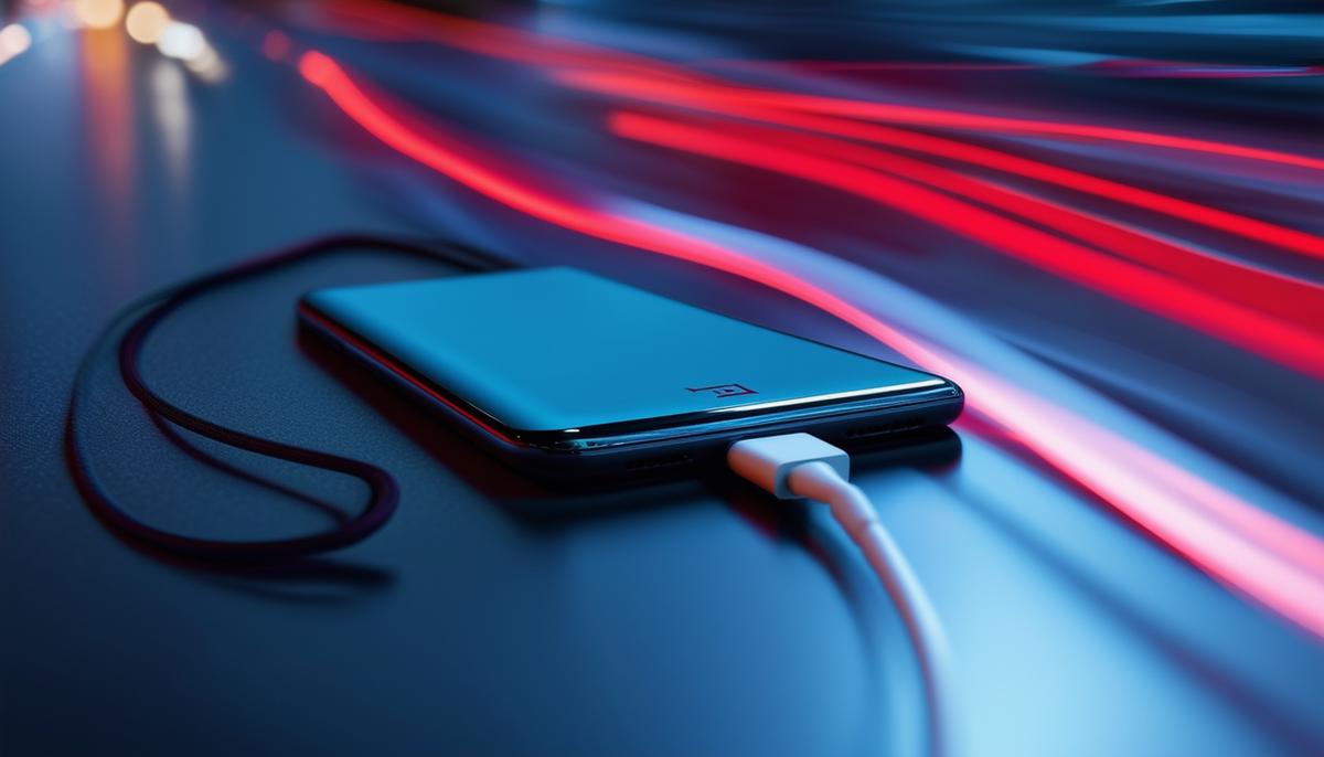 The OnePlus 12 smartphone showcasing its lightning-fast charging capabilities.
