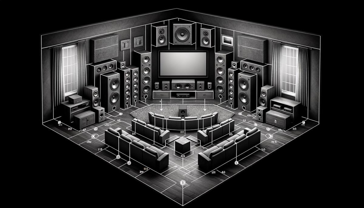 a home theater room with speakers strategically placed for optimal sound quality, demonstrating the importance of proper installation and setup