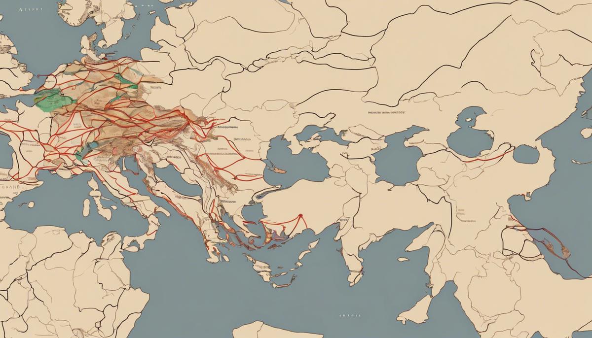 Map showing the ancient Silk Road trade routes connecting Asia and Europe