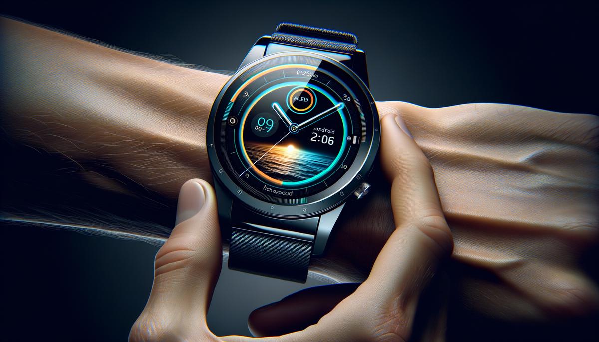The Ticwatch Pro 5 smartwatch with a dual-layer display showing an LCD screen and an AMOLED screen